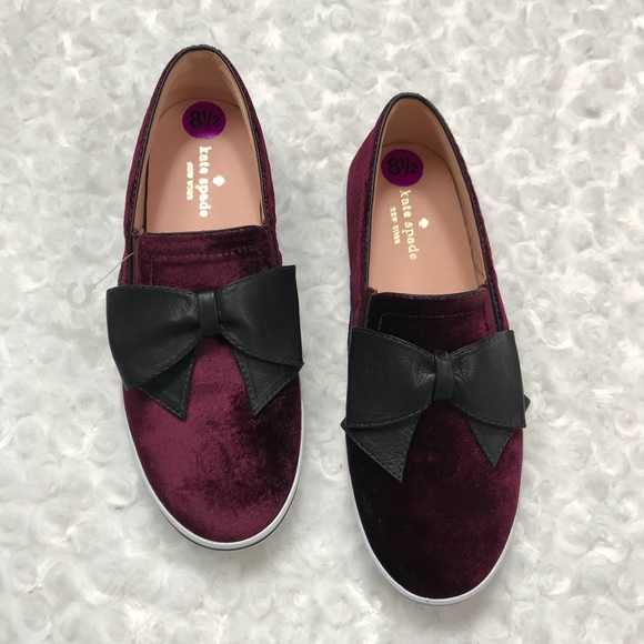NWOB Kate Spade Velvet Bow Delise Sneaker Flat Red - Picture 4 of 8